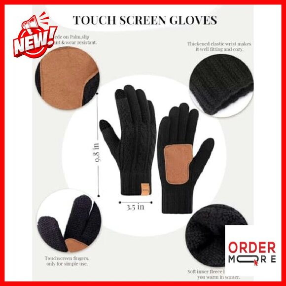 Fleece Lined Beanie Scarf Gloves Set Touchscreen Winter Accessories - Picture 5 of 8